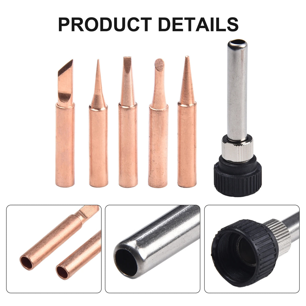 6pcs Copper 900M-T Soldering Iron Tip With Welding Sleeve Set Soldering Iron Head For Soldering Station DIY Soldering Tools Oasis Select