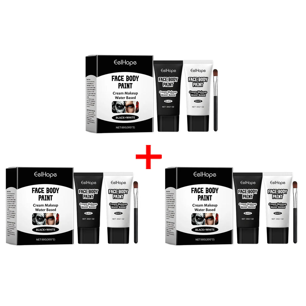 Halloween Black & White Face Paint Cream – Clown Cosplay Makeup Halloween Face Paint Oasis Select 3sets boxed