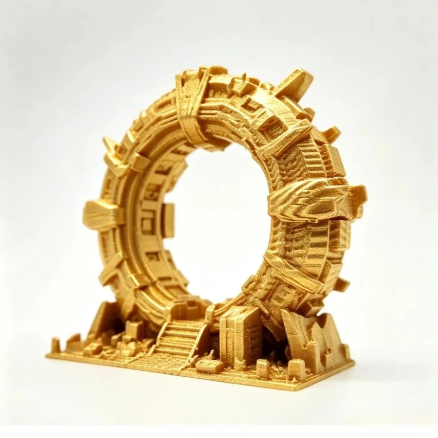 Ancient Ruin Portal Diorama Base - Weathered Stone Stargate Terrain, Tabletop Wargaming Portal Scenery Miniature Oasis Select gold