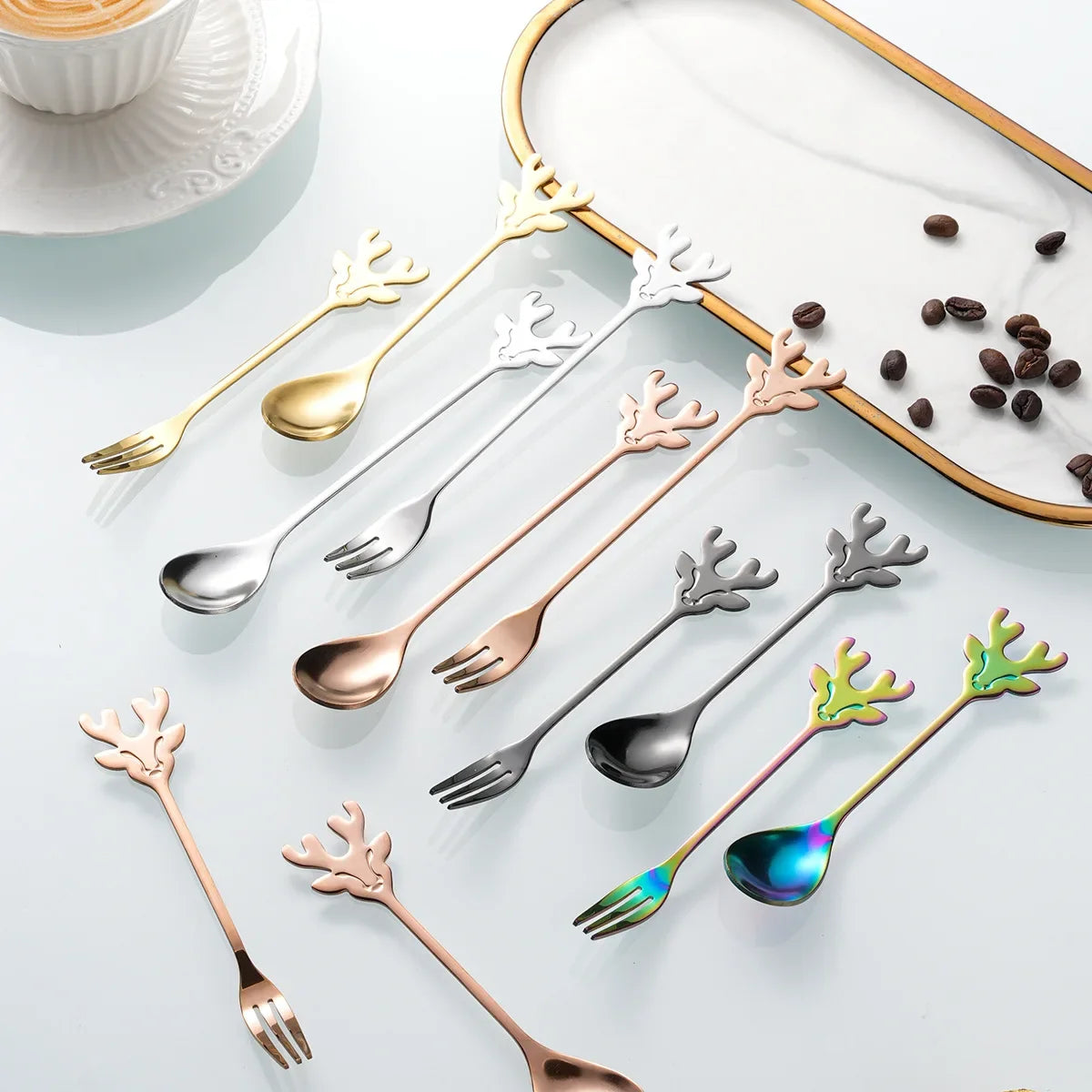 304 Stainless Steel Christmas Reindeer Coffee Spoon Elegant Dessert Stirring Stick for Tea Hot Chocolate Kitchen Bar Tools Oasis Select