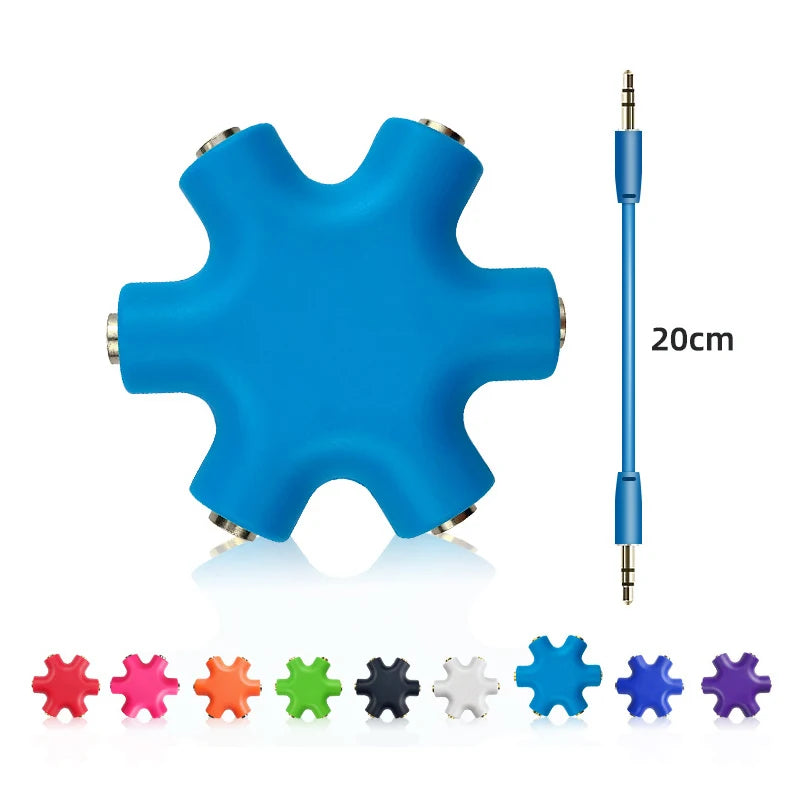 6-Port 3.5mm Audio Splitter – 1 Male to 5 Female Headphone Adapter