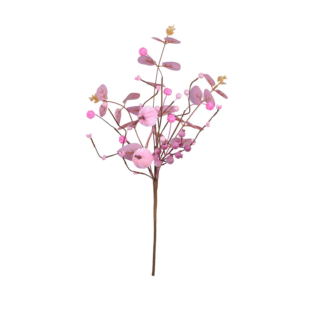 Artificial Pink Velvet Pumpkin Eucalyptus Leaf Pick Harvest Thanksgiving Pumpkin Bouquet Pink Pumpkin Branch Table Decoration Oasis Select Pink