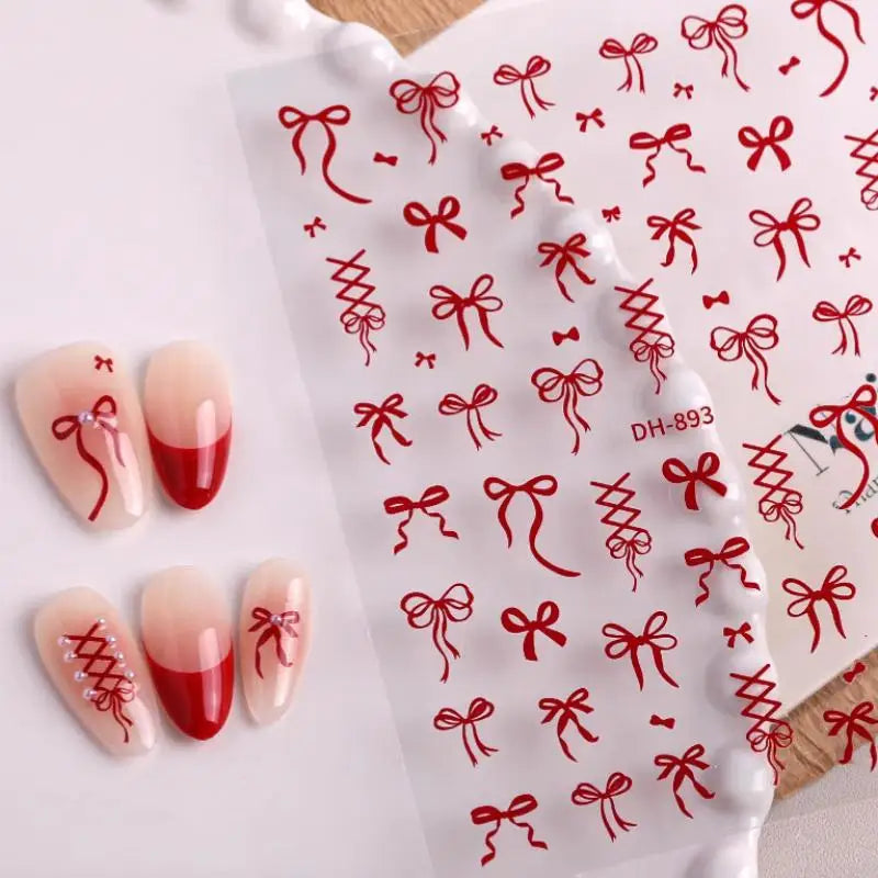 SUSU 1PC Bow Nail Art Stickers 3D Cute Red Pink Black Bowknot Nail Charms Foils Gold Laser Effect Bow Manicure Decor Oasis Select