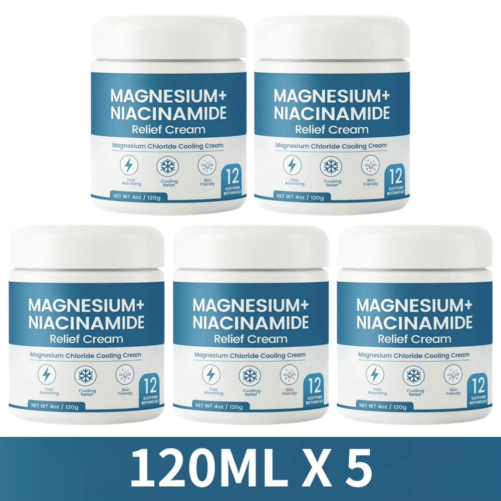 Nerve Relief Magnesium Cream With Niacinamide Moisturizing Hydrated Skin Repair Skin Barrier for Knees Joints Muscles Massage Oasis Select 120ML X 5
