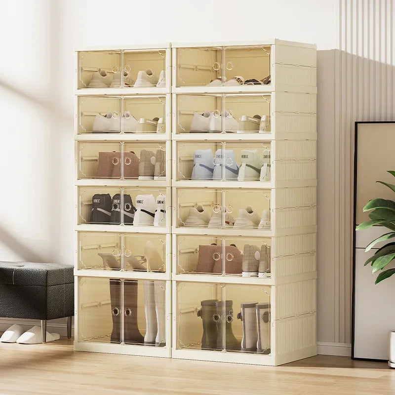 Household shoe cabinet storage double-row multi-function transparent magnetic attraction-free installation storage box foldable Oasis Select