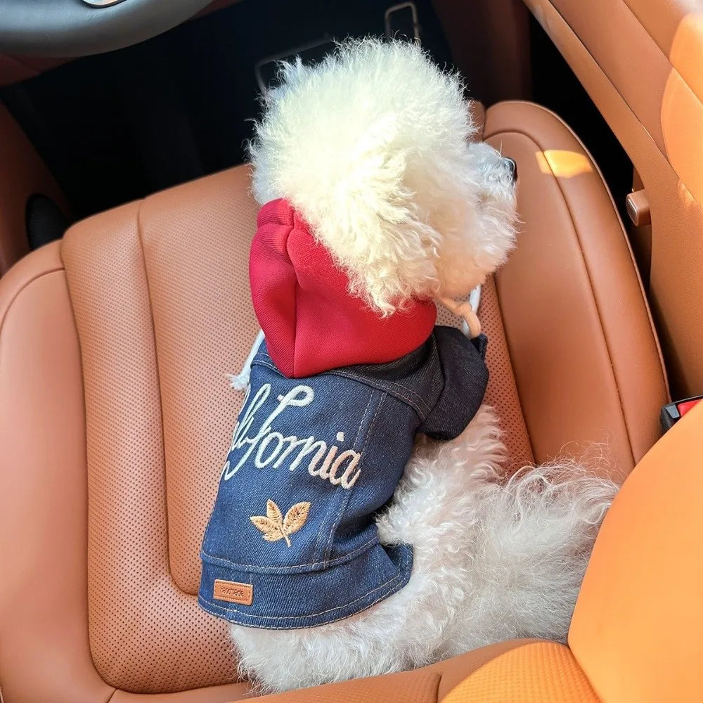 Fashion Letter Embroider Pet Denim Hoodie Comfortable with Drawstring Dog Jean Jacket Windproof Pet Cowboy Outfit Spring Autumn Oasis Select