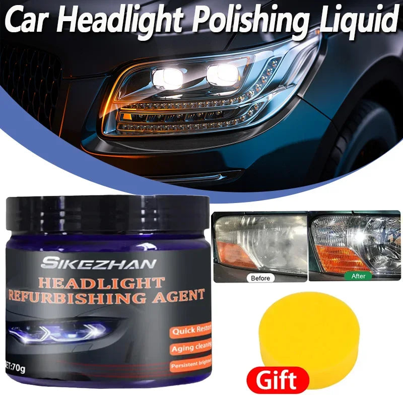 Headlight Polishing Paste Kit: Polishing Compound, Sponge & Blue Cloth, Removes Scratches, Oxidation, Restores Clarity, 1Set Oasis Select