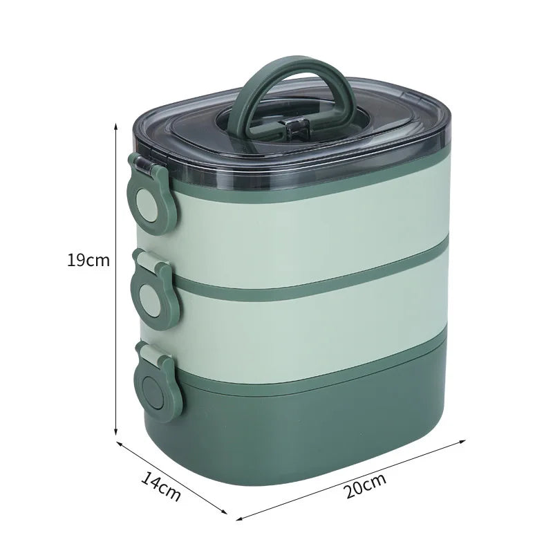 2000ML Insulation Lunch Box Portable 3 Layer Student Bento Box Leakproof Microwavable Food Container School Travel Office Picnic Oasis Select Green 3 2000ml