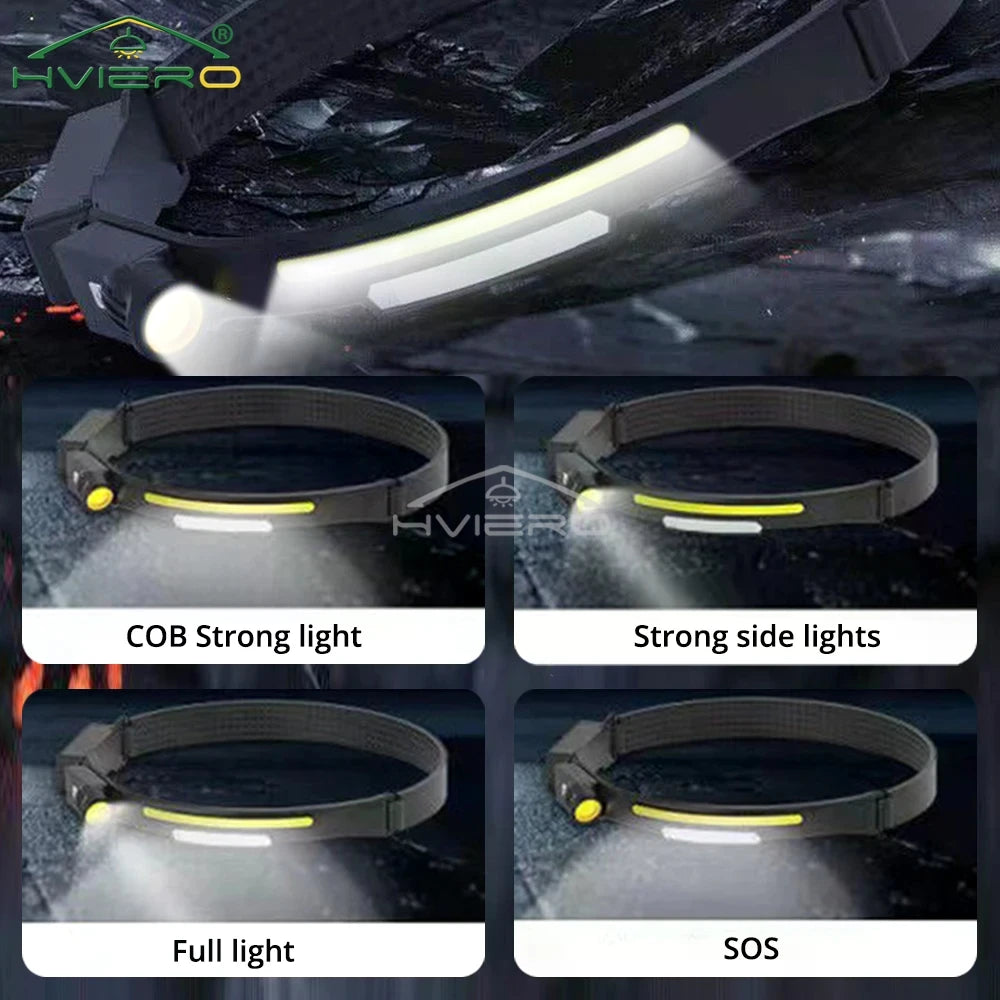 HVIERO COB LED Headlamp USB Rechargeable Waterproof Outdoor