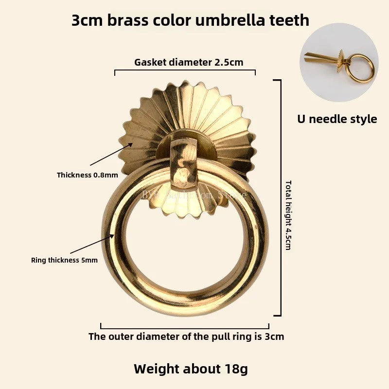 Antique Style Pure Brass Ring Pull for Cupboard Cabinet Drawer Rings Pulls Knob with Screws Vintage Furniture Hardware Oasis Select T2202-3cm