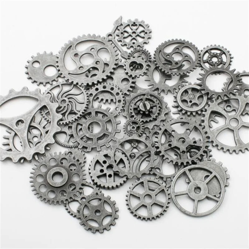 50g Antique Steampunk Gear Accessories Decor DIY Metal Pendants Charms for DIY Necklace Bracelet Crafting Jewelry Making Decor Oasis Select Antique Tin 50g