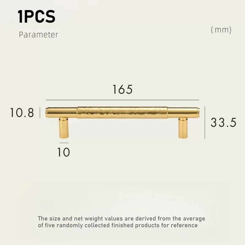 Solid Brass Furniture Handmade Hammer Patterned Wardrobe Door Vintage Light Luxury Cabinet Door Drawer Hardware Handle Oasis Select 1PCS Bright color L