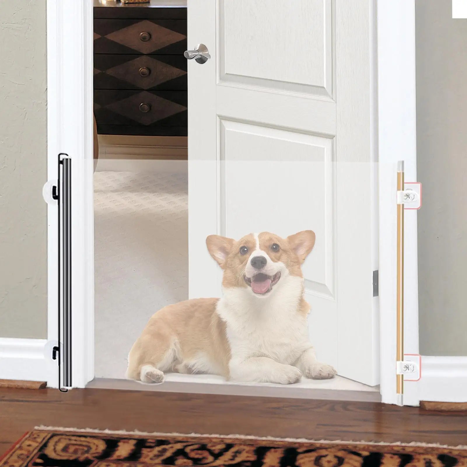 Retractable Pet Gate Adjustable Mesh Dog Gate Retractable Expandable Folding Barrier Divider Blocker Screen for Indoor Outdoor Oasis Select