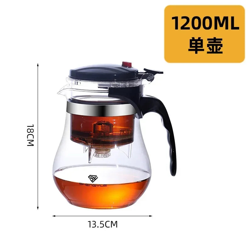 Water Separation Inner Container Teapot One Click Switch Tea Separation Filtration Glass Tea Pot 500ml-1800ml Kung Fu Teaware Oasis Select 1200ML