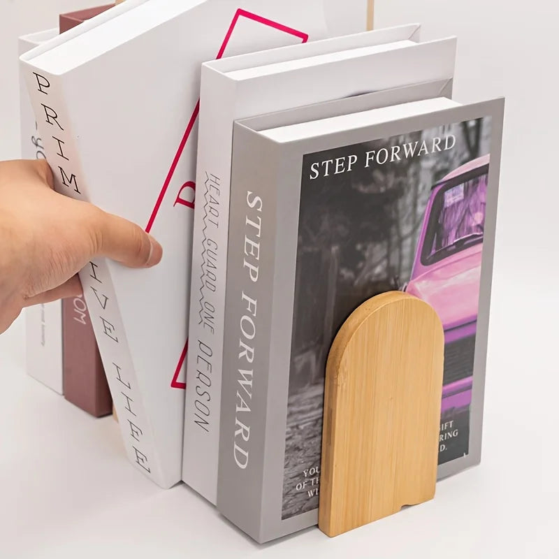 Wooden Bookends For Bookshelf Bamboo Book Ends Heavy Duty Non Slip Holder Desk Organizer Office Desktop Storage Oasis Select