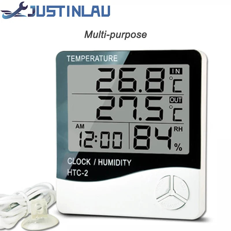 Digital LCD Thermo-hygrometer 1 Piece of Household Indoor and Outdoor Electronic Thermometer, Weather Station with Alarm Clock Oasis Select
