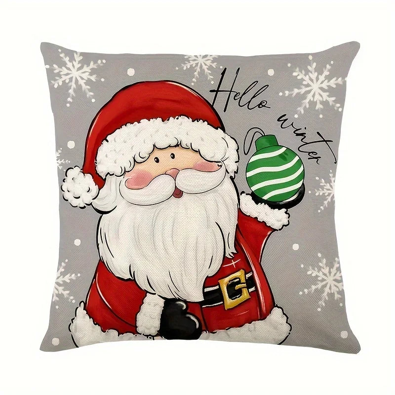 4-piece 2D flat printed Christmas pillowcase, gift for Santa Claus, red scarf snowman, and luxurious red gold Christmas tree Oasis Select