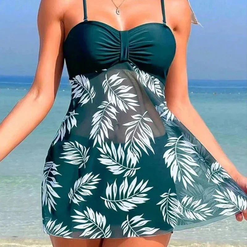 2024 Summer Short Dress Split Swimsuit Women's Sexy Fashion High Waist Swimsuit Thickened Mesh Print Swimming Beach Wear Oasis Select