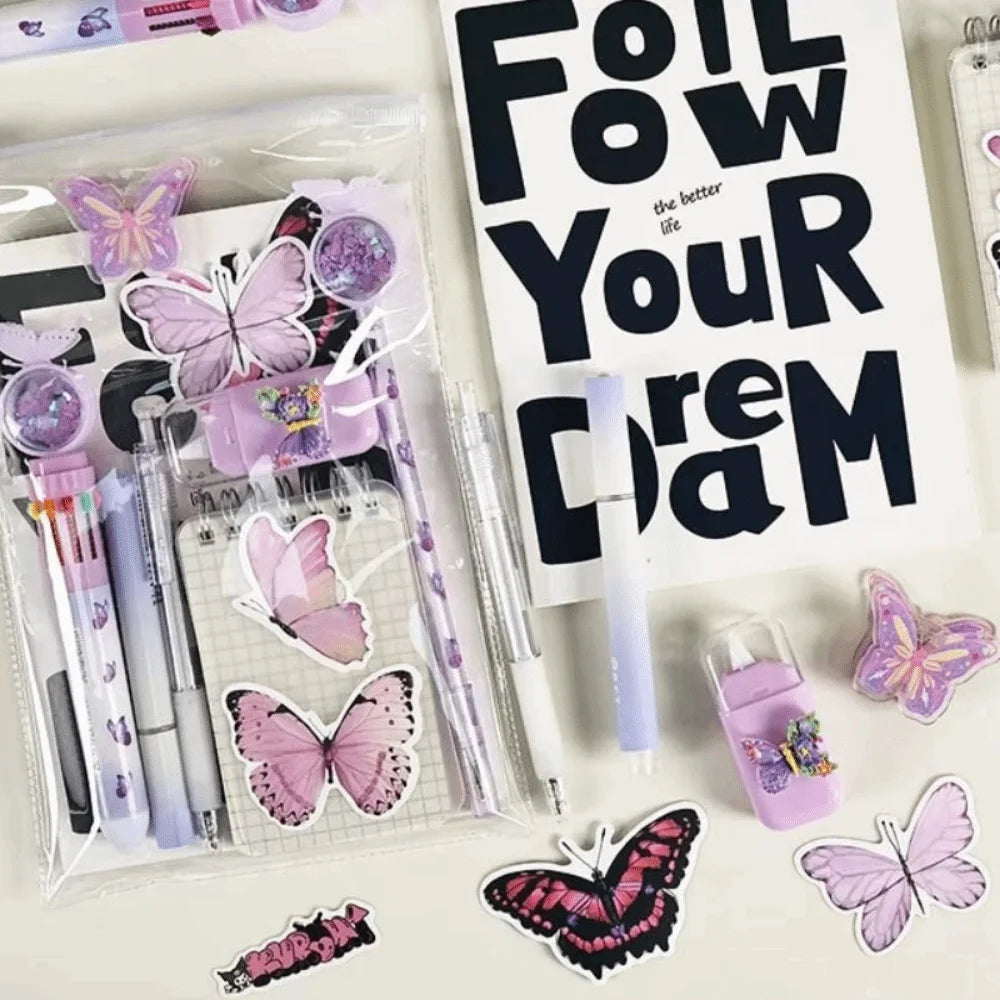 9 in 1 Butterfly Stationery Set INS Pencils Erasers Study Stationery Gifts Ballpoint Pen Stickers Student Stationery Set Oasis Select