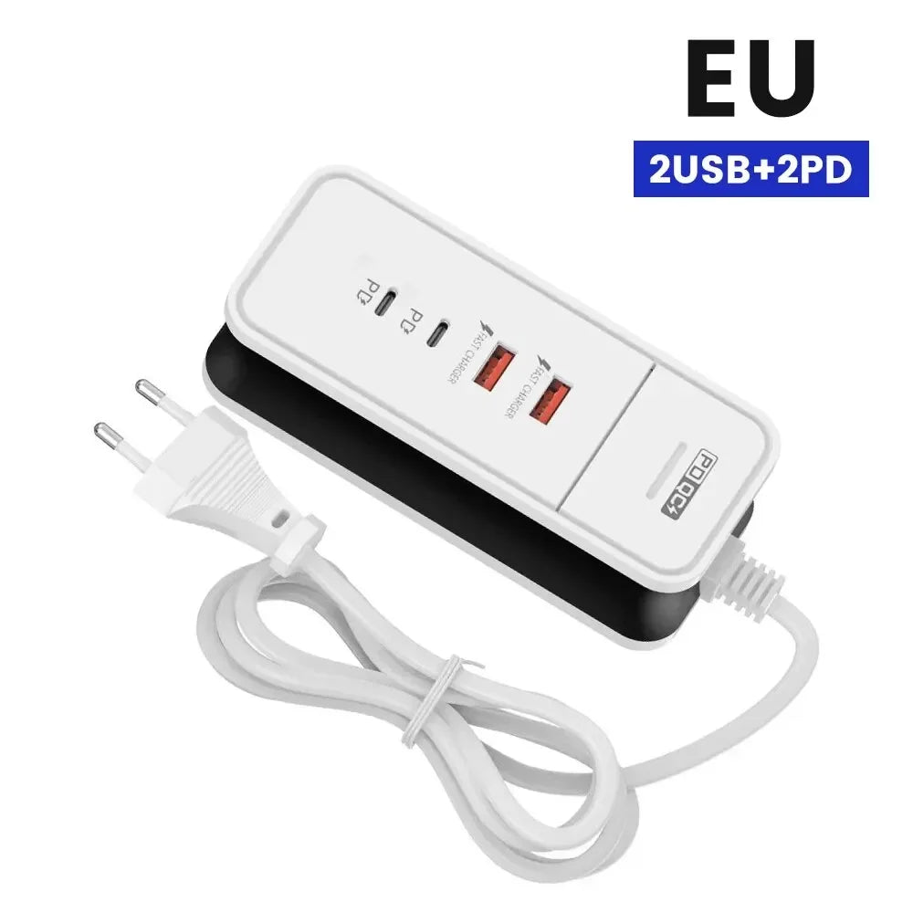 4 Port USB Charger QC 3.0 PD 12W Fast Charging Wall Charger for Xiaomi Samsung iPad Mobile Phone Travel Power Adapter Oasis Select EU Plug