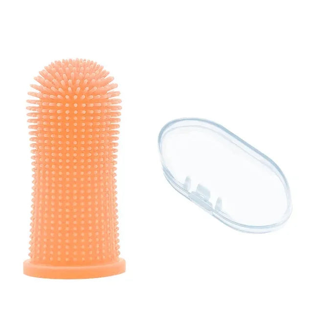 Dog Super Soft pet Finger Toothbrush Teeth Cleaning Breath Care Nontoxic Silicone Tooth Brush Cat dog toothbrush pet products Oasis Select 1pc-orange