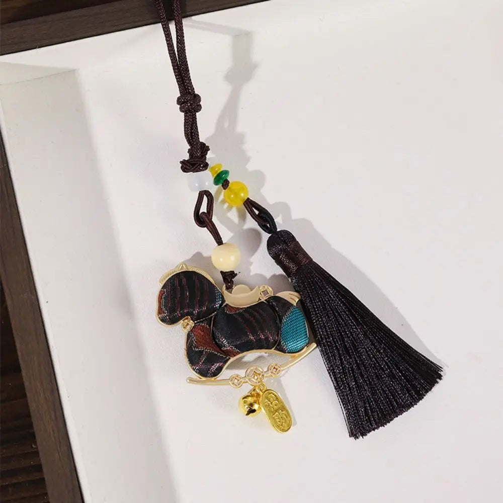 Chinese Style Pony Embroidered Pendant Satin Brocade New Year Horse Pendant Spring Festival Tassel Horse Hanging Decoration Oasis Select
