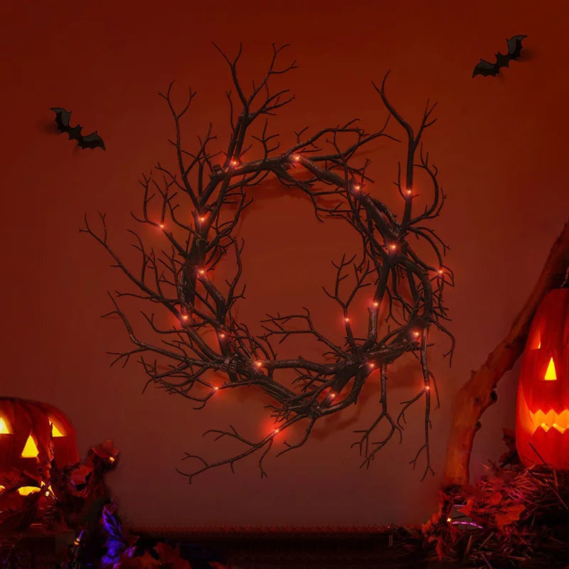 Halloween Horror Night Wreath Ghost Festival Bar Imitation Withered Vine Branch Wreath Black Withered Vine home accessories Oasis Select 45CM (with light) 45cm