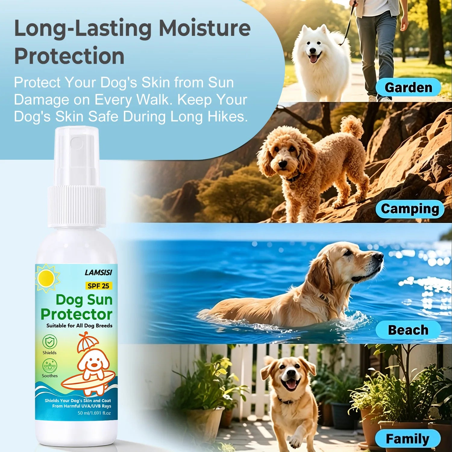 Lamsisi Dog Sunscreen Spray SPF 25 – UVA/UVB Shield 50ml Dog Sunscreen Spray Oasis Select