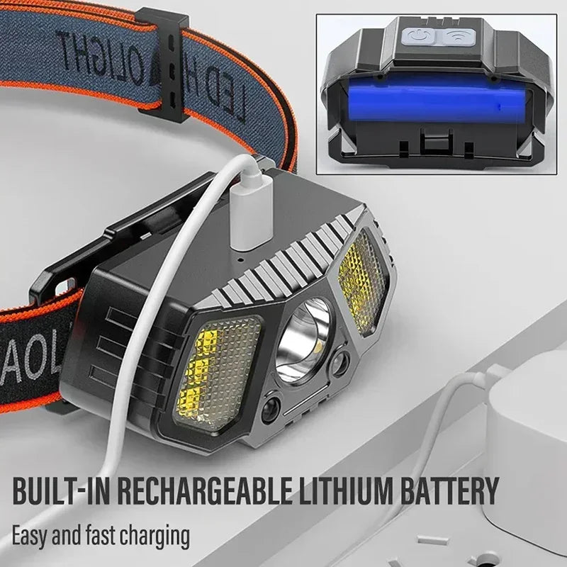 LED Induction Mini Strong Light Headlight Charging Work Light Waterproof Outdoor Multifunctional Camping Light Fishing Light Oasis Select