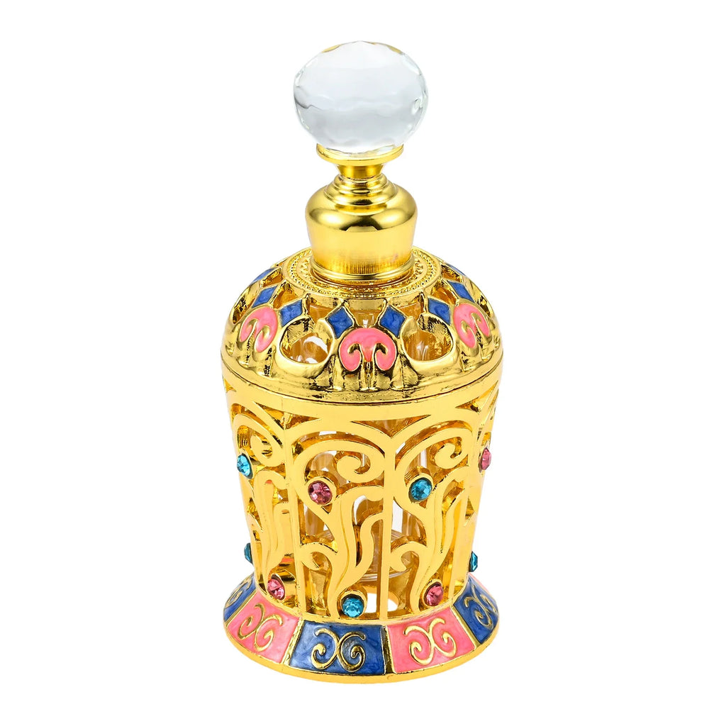 12ml Empty Perfume Bottle Golden Hollow Enamel Flower Glass & Metal & Crystal Decor SPA Refilling Lotion Essential Oil 93mm/3.7" Oasis Select Default Title