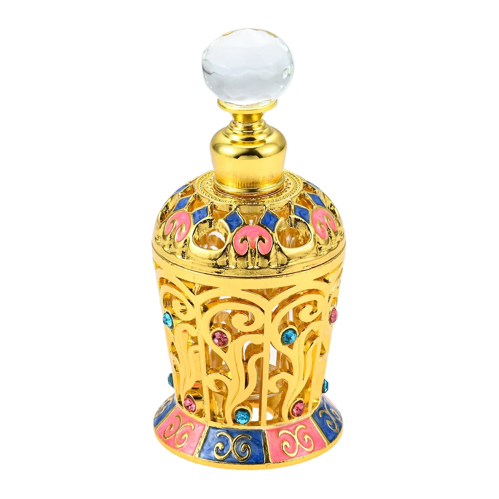 12ml Empty Perfume Bottle Golden Hollow Enamel Flower Glass & Metal & Crystal Decor SPA Refilling Lotion Essential Oil 93mm/3.7" Oasis Select Default Title