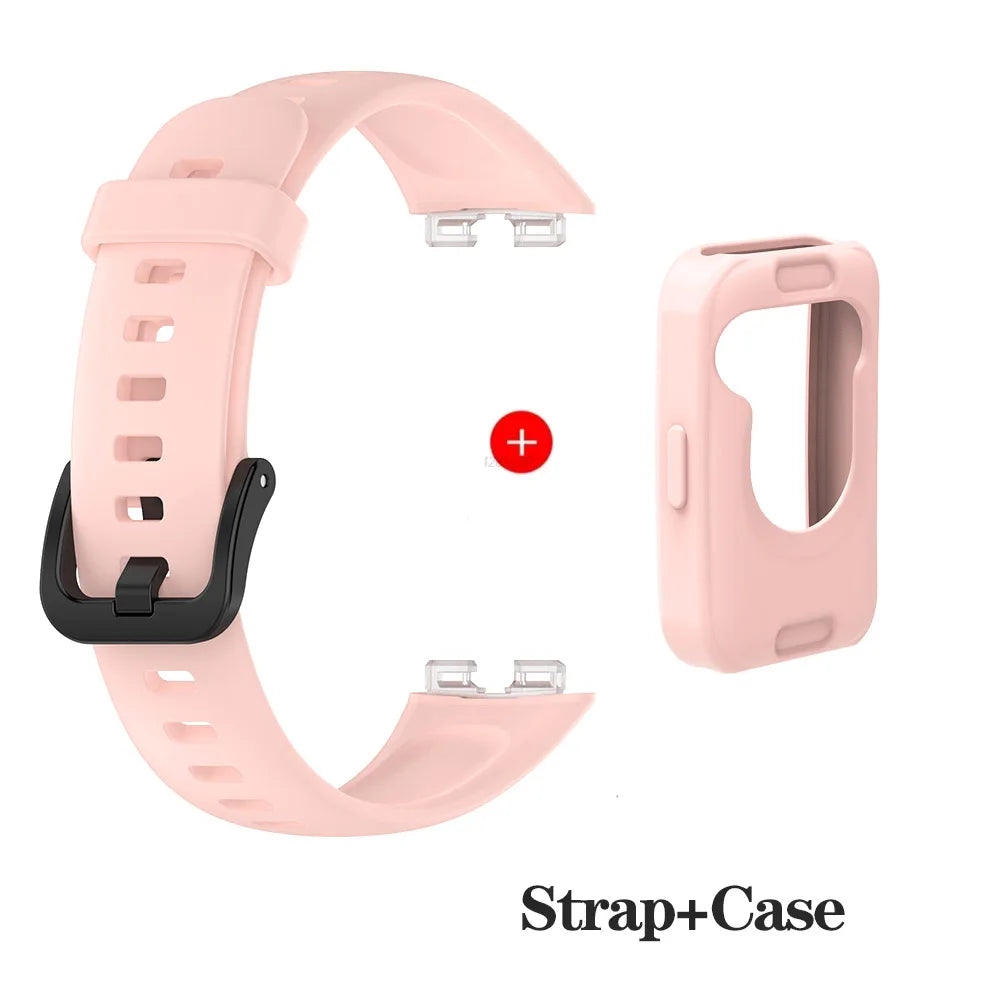 Silicone Strap & Case for Huawei Band 8, 9 & 10 | All Sizes Smart Watch Band Oasis Select Pink Case Strap