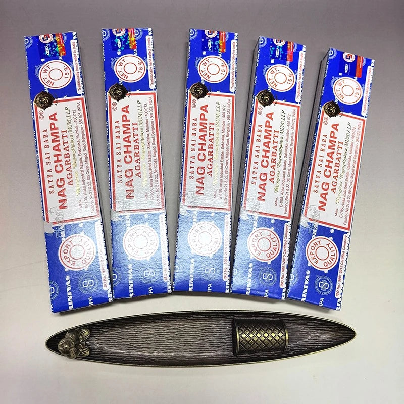 5Boxes Satya NAG Champa Incense Sticks with 1pc Boat Old Men Fishing Incense Holder, for Yoga Meditation ，Home Fragrance Decor Oasis Select A 5box NAG