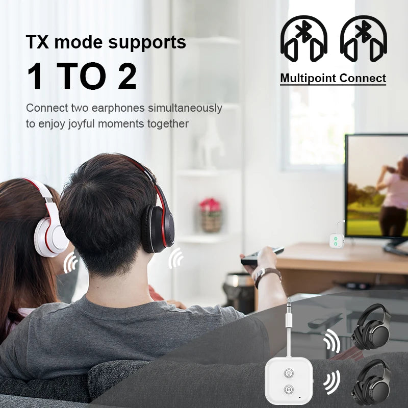 2 In 1 Dual Stream Bluetooth 5.3 Audio Transmitter Receiver 3.5MM AUX Stereo Wireless Adapter With Mic For Car Airplane TV PC Oasis Select