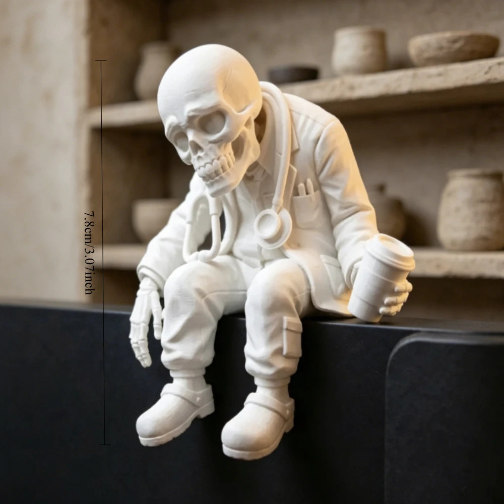 Funny Tired Medical Worker Statue Skeleton Doctor Figurine Medical Offices Desktop Ornament Decor Unique Gift for Nurses Doctors Oasis Select doctor white 7.9x7.8x7.8cm