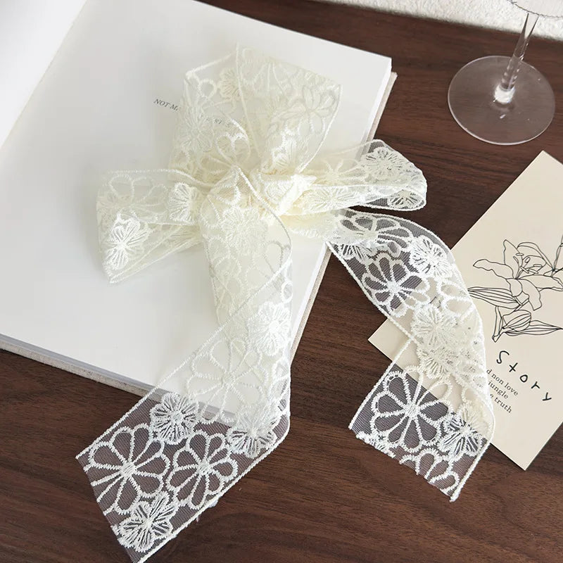 Korean Version of Ins Retro Lace Long Silk Scarf Female Personality with Decorative Streamers Multi-functional Belt Ribbon Oasis Select 26503C 1.5m