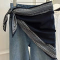 New Multi-functional Polka Dot Triangle Scarf Matching Pants Silk Satin Waist Belt Decorative Headscarf Oasis Select Style2-Black