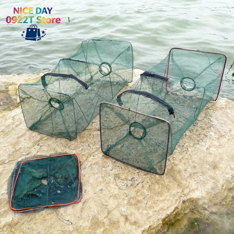 Fish Trap Net Fishing Gear Crab Prawn Shrimp Crayfish Lobster Crawdad Foldable@#X Oasis Select