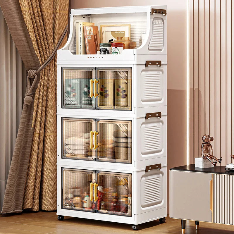 Foldable Double-Door Storage Cabinet,Large Capacity Space-Saving Mobile Organizer for Bedroom&Living Room（Clothes, Toys&Snacks） Oasis Select