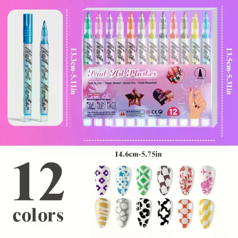 1/12Pc DIY Colorful Nail Art Graffiti Pen Nail DIY Quick-drying Dot Flowers Liner Pen 3D Effect Nail Art Graffiti Pen Nail Tools Oasis Select