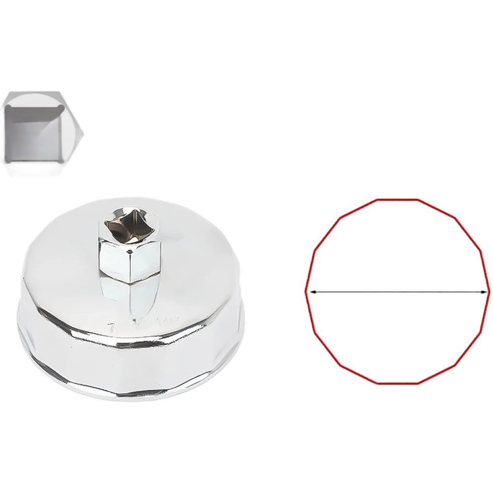 64mm-89mm End Cap Machine Filter Removal Tool 1/2inch Square Drive Oil Filter Remove Tool Machine Filter Hand Tool Oasis Select 73-74mm 14P