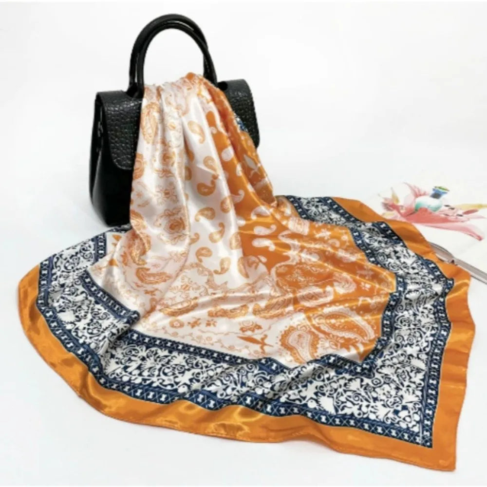 Luxury 90*90cm Satin Square Scarf Bohemian Hair Accessories Print Silk Headkerchief Floral Shawl Wraps Headband Wedding Oasis Select K