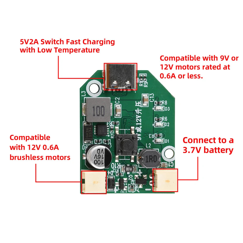 DC 9V/12V 3-Speed Fan Circuit Board Brushless Control Board Mtherboard Universal Board USB Charging Fan Board Supports 5V/2A Oasis Select