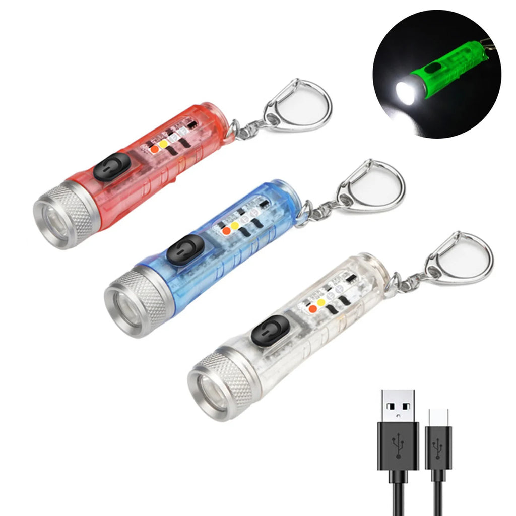 Mini Keychain LED Flashlight Multi-function Camping Flash Torch TYPE-C Fast Charging IP66 Waterproof Fluorescent Magnetic Warnin Oasis Select