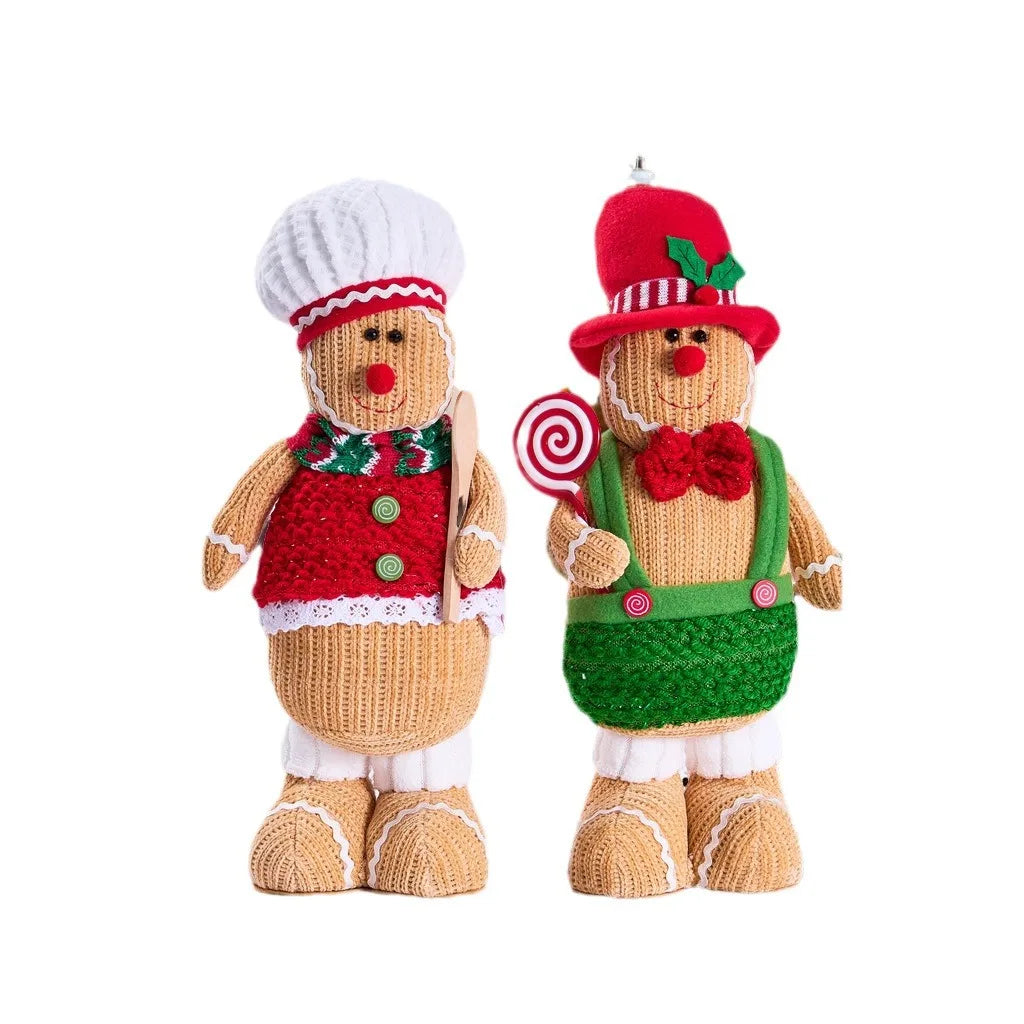 Christmas Gingerbread Man Standing Figure Christmas Couple Chef Hat Dwarf Doll Window Decoration Oasis Select