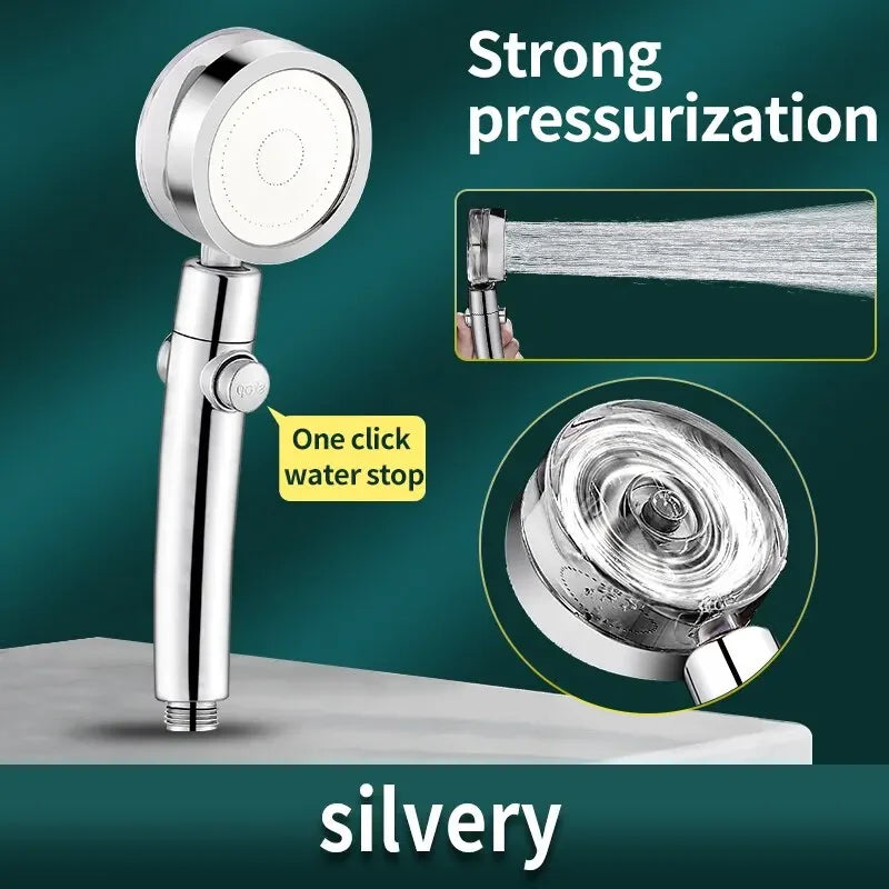 Propeller Shower Head Rainfall High Preassure Water Saving Bathroom Accessary Pressurized Nozzle Universal Adaptation Oasis Select Silver