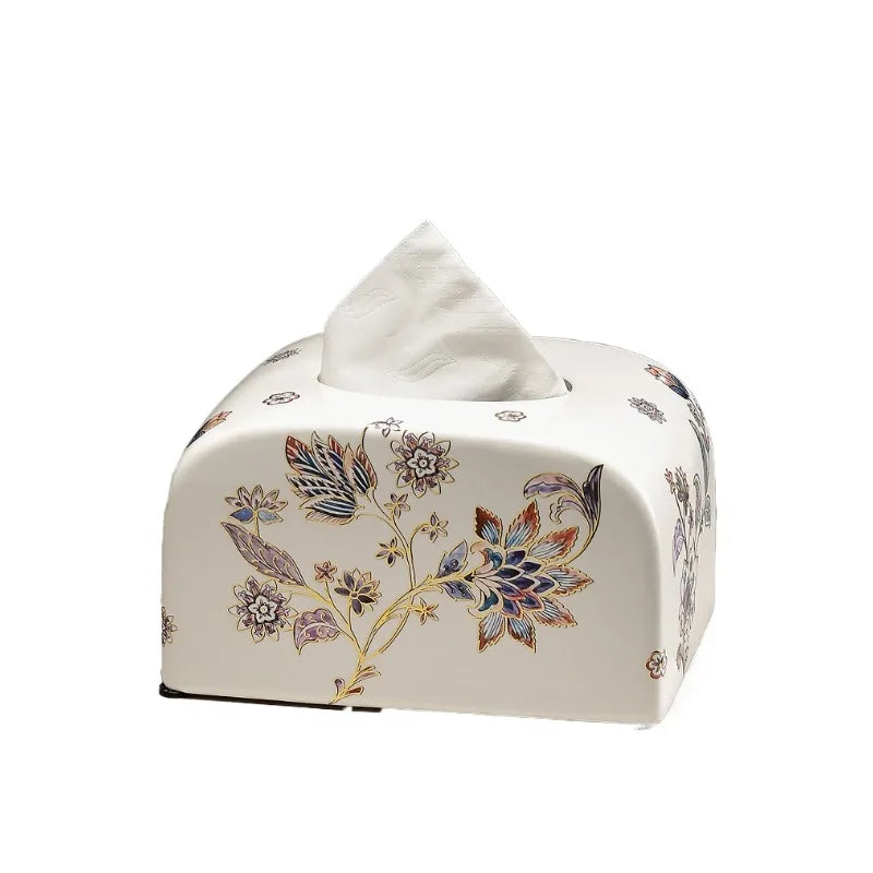 New Chinese Retro Ceramic Tissue Box Living Room Coffee Table Tea Room Storage Paper Drawer High-end Feeling Oasis Select