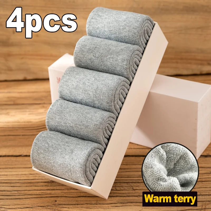 2 pairs of men's and women's new winter thick warm socks, solid color home socks, women's warm socks, comfortable home socks Oasis Select