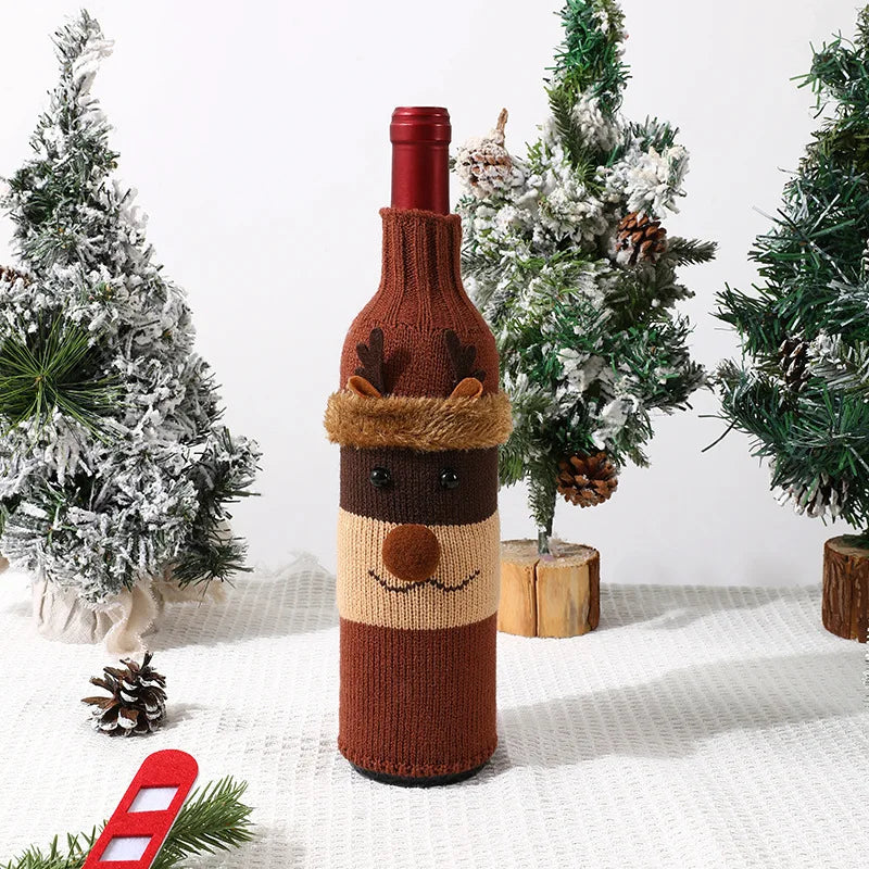 Knitted Christmas Wine Bottle Covers Santa Snowman Design Acrylic Champagne Holder for Holiday Party Table Decorations Gift Oasis Select A