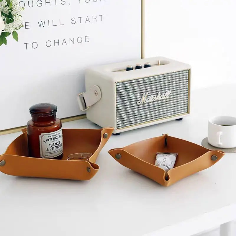 Living Room Entrance Key Storage Box Leather Desktop Cosmetics Storage Box Sundry European Tray Storage Box Oasis Select
